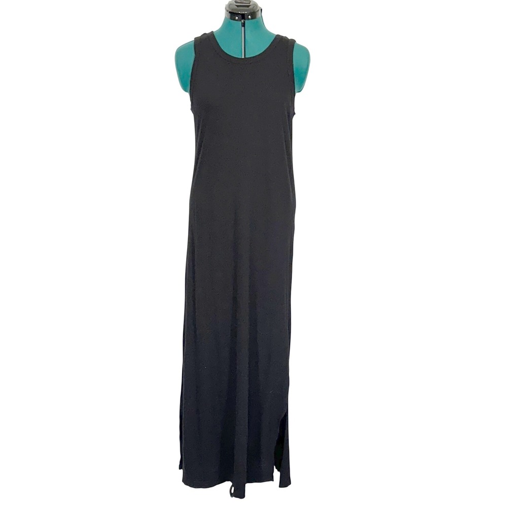 Current Elliott Black The Perfect Muscle Tee Dress Maxi Cotton Slit Size 2 Med